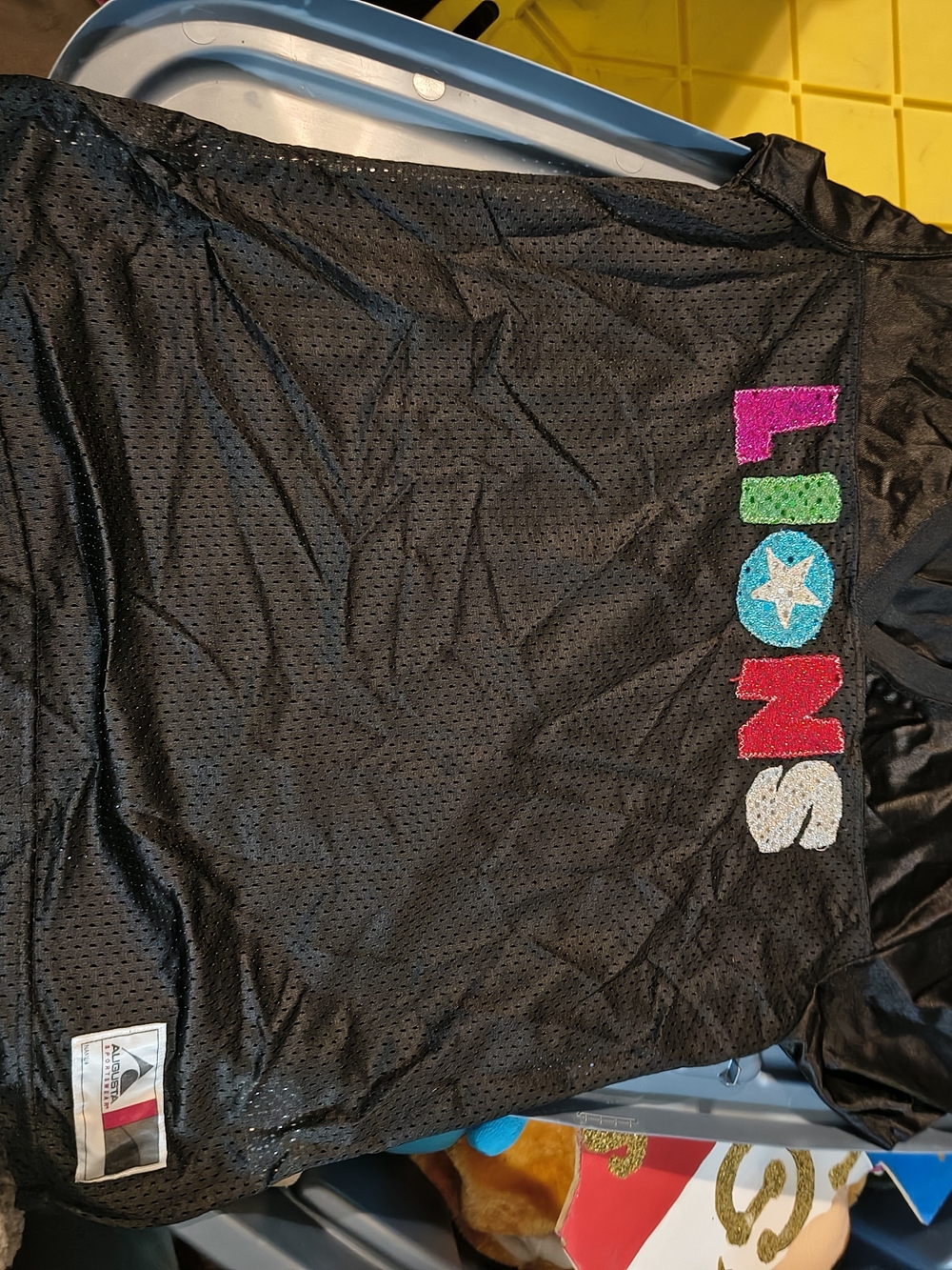 Black Athletic Jersey Top with Multicolor 'LIONS' Applique - Youth